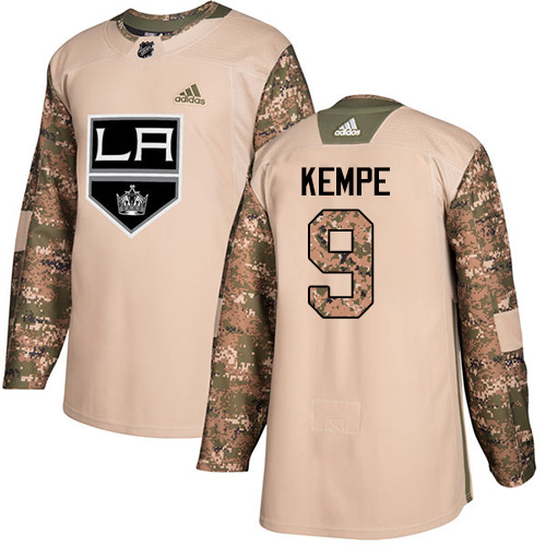 Adidas Kings #9 Adrian Kempe Camo Authentic Veterans Day Stitched NHL Jersey - Click Image to Close